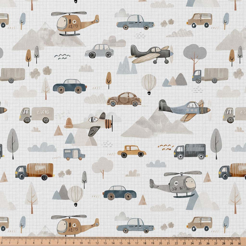 Printed Cotton ROADTRIP White / Linen